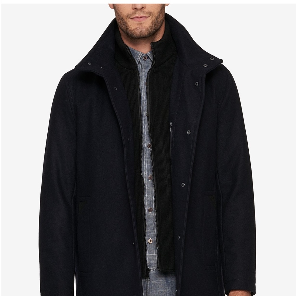 Andrew Marc gray wool zip button up Mock neck coat